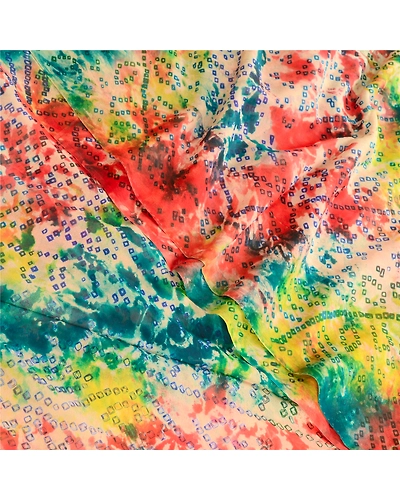 Sanskriti Vintage Tie-Dye Bandhani Multi Sarees Pure Chiffon Silk Sari Fabric, PRG-10550-Multi-Printed Floral Design-Pure Chiffon Silk-1