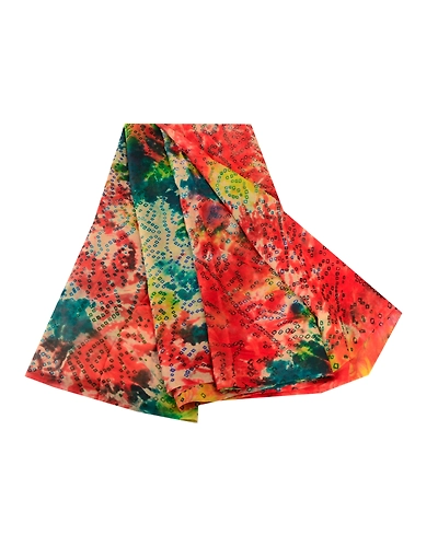 Sanskriti Vintage Tie-Dye Bandhani Multi Sarees Pure Chiffon Silk Sari Fabric, PRG-10550-Multi-Printed Floral Design-Pure Chiffon Silk-2
