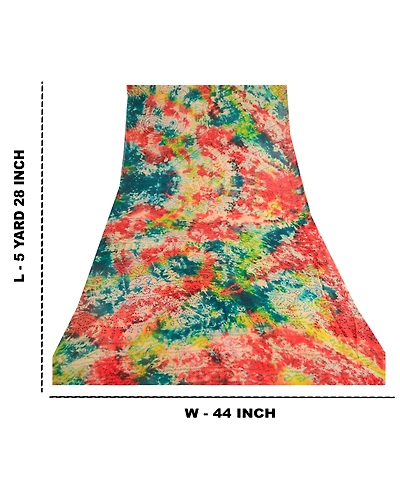 Sanskriti Vintage Tie-Dye Bandhani Multi Sarees Pure Chiffon Silk Sari Fabric, PRG-10550-Multi-Printed Floral Design-Pure Chiffon Silk-3