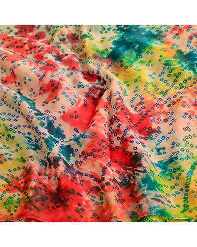 Sanskriti Vintage Tie-Dye Bandhani Multi Sarees Pure Chiffon Silk Sari Fabric, PRG-10550-Multi-Printed Floral Design-Pure Chiffon Silk-6