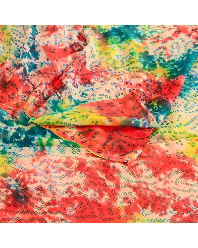 Sanskriti Vintage Tie-Dye Bandhani Multi Sarees Pure Chiffon Silk Sari Fabric, PRG-10550-Multi-Printed Floral Design-Pure Chiffon Silk-7