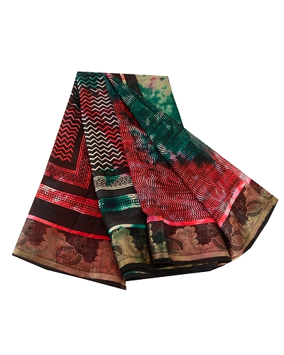 Sanskriti Vintage Tie-Dye Multi Sarees Pure Georgette Silk Sari 5Yd Craft Fabric, PRG-10553-Multi-Printed Floral Design-Pure Georgette Silk-2