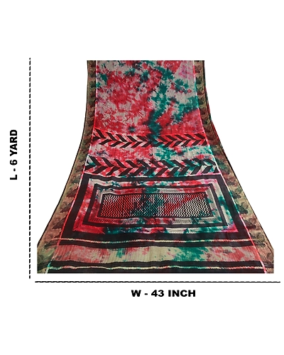 Sanskriti Vintage Tie-Dye Multi Sarees Pure Georgette Silk Sari 5Yd Craft Fabric, PRG-10553-Multi-Printed Floral Design-Pure Georgette Silk-3
