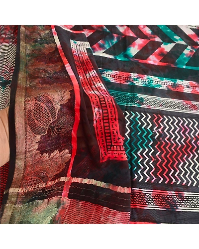 Sanskriti Vintage Tie-Dye Multi Sarees Pure Georgette Silk Sari 5Yd Craft Fabric, PRG-10553-Multi-Printed Floral Design-Pure Georgette Silk-4