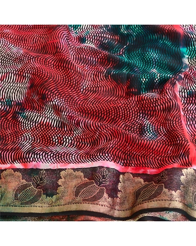 Sanskriti Vintage Tie-Dye Multi Sarees Pure Georgette Silk Sari 5Yd Craft Fabric, PRG-10553-Multi-Printed Floral Design-Pure Georgette Silk-6