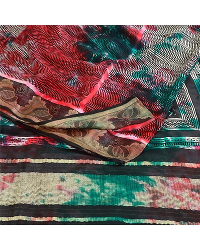 Sanskriti Vintage Tie-Dye Multi Sarees Pure Georgette Silk Sari 5Yd Craft Fabric, PRG-10553-Multi-Printed Floral Design-Pure Georgette Silk-7