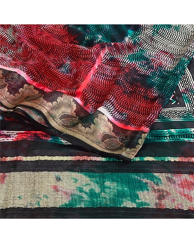 Sanskriti Vintage Tie-Dye Multi Sarees Pure Georgette Silk Sari 5Yd Craft Fabric, PRG-10553-Multi-Printed Floral Design-Pure Georgette Silk-9