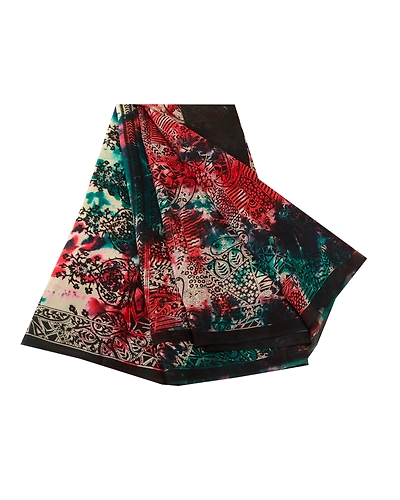 Sanskriti Vintage Tie-Dye Multi Sarees Pure Georgette Silk Sari 5Yd Craft Fabric, PRG-10556-Multi-Printed Floral Design-Pure Georgette Silk-2
