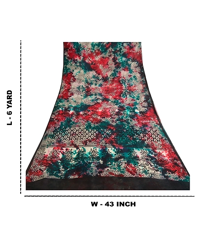 Sanskriti Vintage Tie-Dye Multi Sarees Pure Georgette Silk Sari 5Yd Craft Fabric, PRG-10556-Multi-Printed Floral Design-Pure Georgette Silk-3
