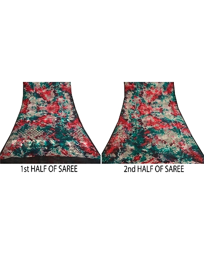 Sanskriti Vintage Tie-Dye Multi Sarees Pure Georgette Silk Sari 5Yd Craft Fabric, PRG-10556-Multi-Printed Floral Design-Pure Georgette Silk-5
