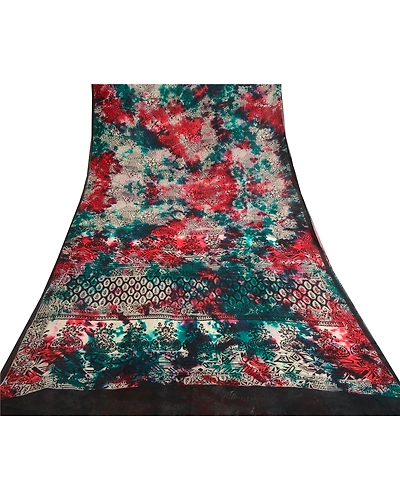 Sanskriti Vintage Tie-Dye Multi Sarees Pure Georgette Silk Sari 5Yd Craft Fabric, PRG-10556-Multi-Printed Floral Design-Pure Georgette Silk-8