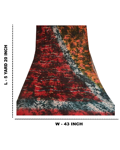 Sanskriti Vintage Tie-Dye Red Sarees Pure Georgette Silk Sari Soft Craft Fabric, PRG-10564-Red-Printed Floral Design-Pure Georgette Silk-3