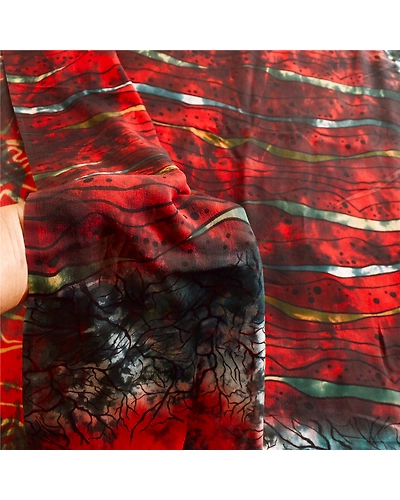 Sanskriti Vintage Tie-Dye Red Sarees Pure Georgette Silk Sari Soft Craft Fabric, PRG-10564-Red-Printed Floral Design-Pure Georgette Silk-4