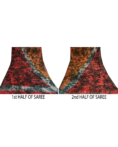 Sanskriti Vintage Tie-Dye Red Sarees Pure Georgette Silk Sari Soft Craft Fabric, PRG-10564-Red-Printed Floral Design-Pure Georgette Silk-5