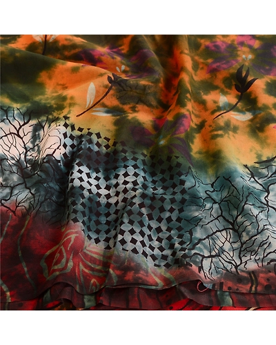 Sanskriti Vintage Tie-Dye Red Sarees Pure Georgette Silk Sari Soft Craft Fabric, PRG-10564-Red-Printed Floral Design-Pure Georgette Silk-6