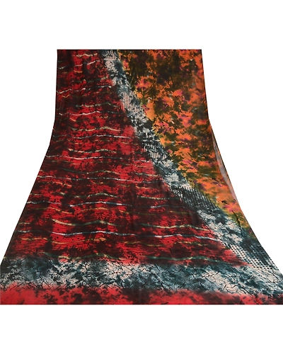Sanskriti Vintage Tie-Dye Red Sarees Pure Georgette Silk Sari Soft Craft Fabric, PRG-10564-Red-Printed Floral Design-Pure Georgette Silk-8