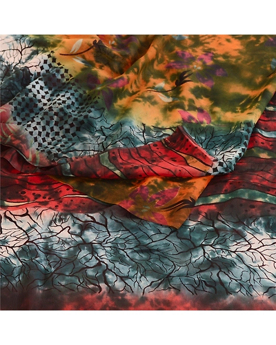Sanskriti Vintage Tie-Dye Red Sarees Pure Georgette Silk Sari Soft Craft Fabric, PRG-10564-Red-Printed Floral Design-Pure Georgette Silk-9