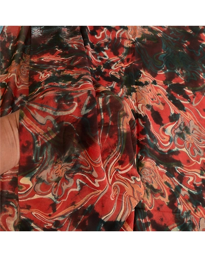 Sanskriti Vintage Tie-Dye Red Sarees Pure Georgette Silk Sari 5Yd Craft Fabric, PRG-10570-Red-Printed Floral Design-Pure Georgette Silk-3