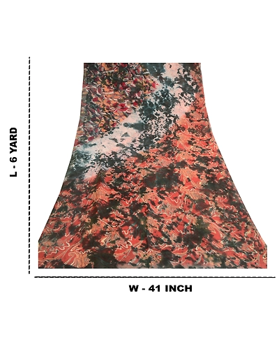Sanskriti Vintage Tie-Dye Red Sarees Pure Georgette Silk Sari 5Yd Craft Fabric, PRG-10570-Red-Printed Floral Design-Pure Georgette Silk-9