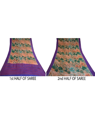 Sanskriti Vintage Green Sarees Pure Georgette Silk Printed Sari 5Yd Craft Fabric, PRG-10597-Green-Printed Floral Design-Pure Georgette Silk-5