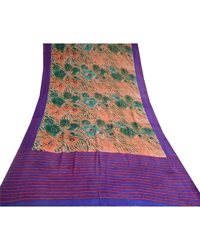 Sanskriti Vintage Green Sarees Pure Georgette Silk Printed Sari 5Yd Craft Fabric, PRG-10597-Green-Printed Floral Design-Pure Georgette Silk-8
