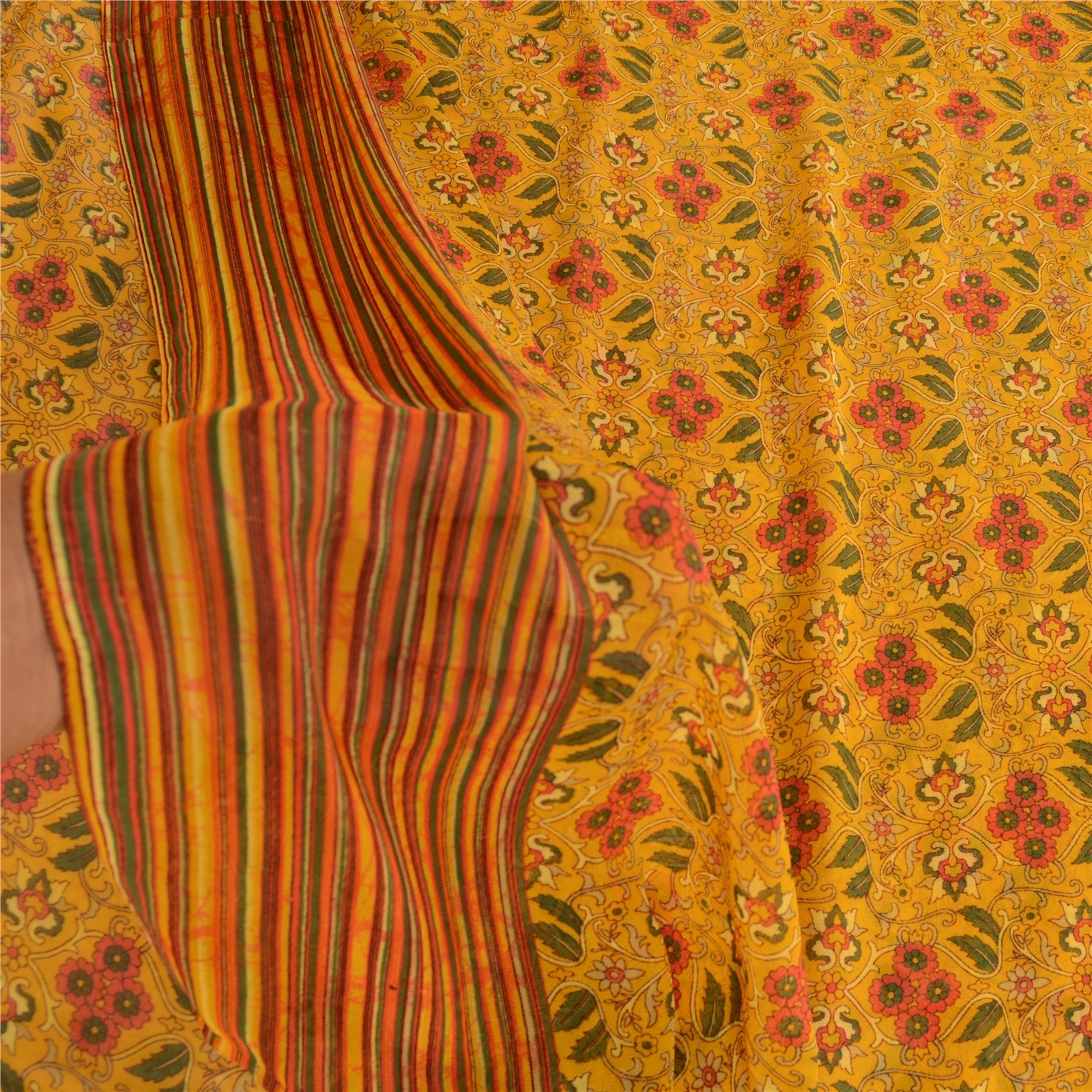 Sanskriti Vintage Mustard Sarees Georgette Printed Sari Soft Floral Craft Fabric, PRG-10603-Mustard-Printed Floral Design-Poly Georgette-4