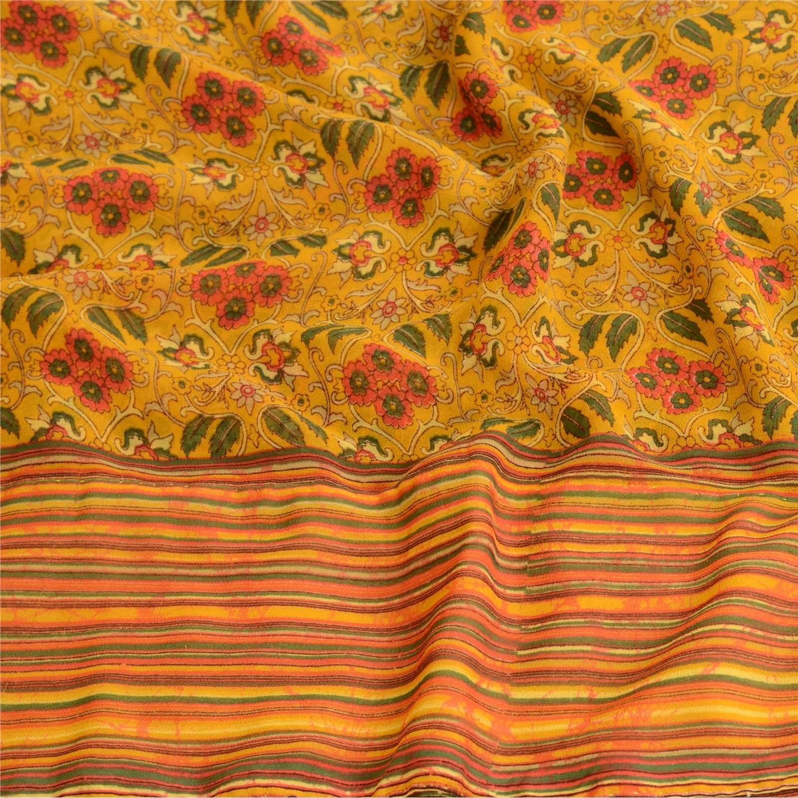 Sanskriti Vintage Mustard Sarees Georgette Printed Sari Soft Floral Craft Fabric, PRG-10603-Mustard-Printed Floral Design-Poly Georgette-6