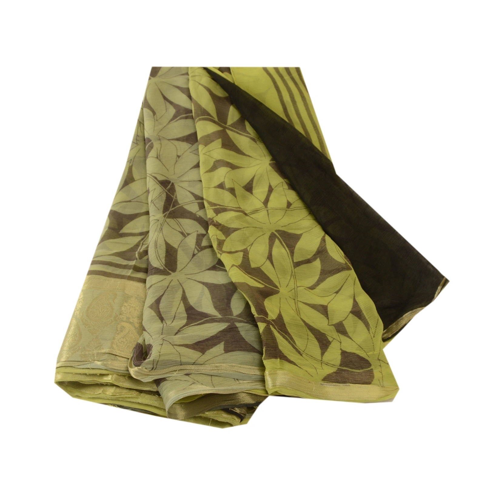 Sanskriti Vintage Green Sarees Blend Georgette Print Zari Sari 5Yd Craft Fabric, PRG-10608-Green-Printed Floral Design-Blend Georgette-2