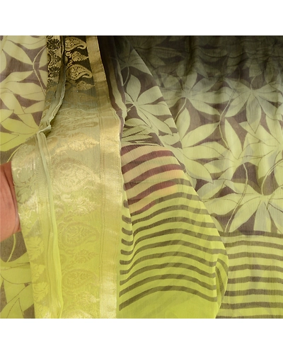 Sanskriti Vintage Green Sarees Blend Georgette Print Zari Sari 5Yd Craft Fabric, PRG-10608-Green-Printed Floral Design-Blend Georgette-4