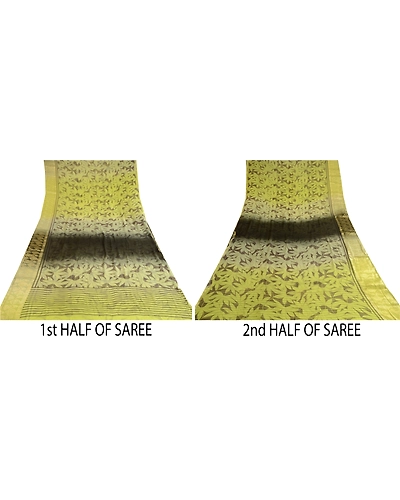 Sanskriti Vintage Green Sarees Blend Georgette Print Zari Sari 5Yd Craft Fabric, PRG-10608-Green-Printed Floral Design-Blend Georgette-5