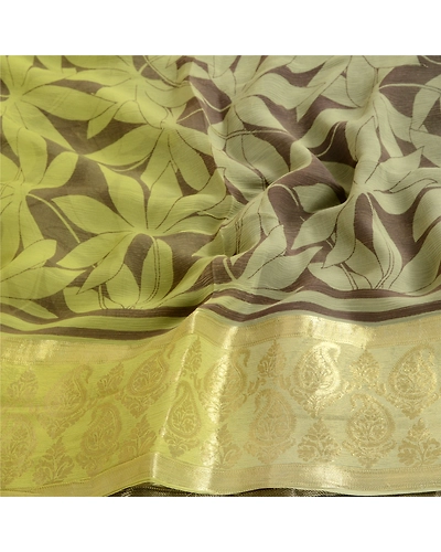 Sanskriti Vintage Green Sarees Blend Georgette Print Zari Sari 5Yd Craft Fabric, PRG-10608-Green-Printed Floral Design-Blend Georgette-6