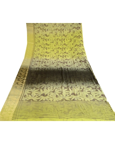 Sanskriti Vintage Green Sarees Blend Georgette Print Zari Sari 5Yd Craft Fabric, PRG-10608-Green-Printed Floral Design-Blend Georgette-8
