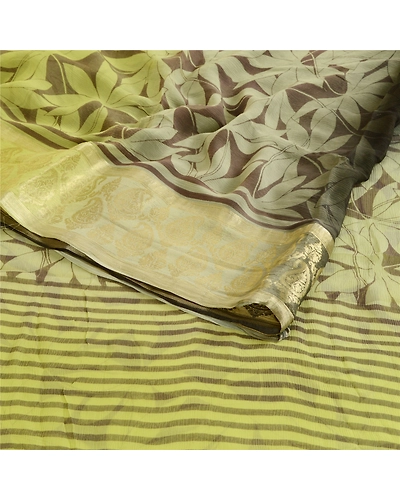 Sanskriti Vintage Green Sarees Blend Georgette Print Zari Sari 5Yd Craft Fabric, PRG-10608-Green-Printed Floral Design-Blend Georgette-9