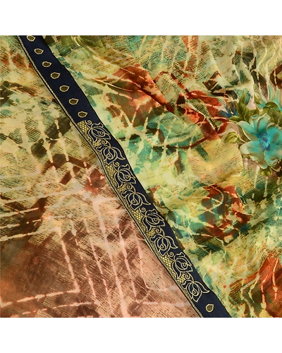 Sanskriti Vintage Multi Georgette Sarees Printed Sari 5Yd Floral Craft Fabric, PRG-10610-Multi-Printed Floral Design-Poly Georgette-1