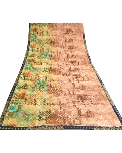 Sanskriti Vintage Multi Georgette Sarees Printed Sari 5Yd Floral Craft Fabric, PRG-10610-Multi-Printed Floral Design-Poly Georgette-8