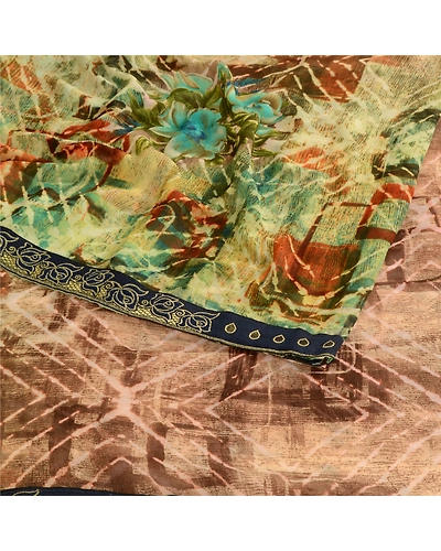 Sanskriti Vintage Multi Georgette Sarees Printed Sari 5Yd Floral Craft Fabric, PRG-10610-Multi-Printed Floral Design-Poly Georgette-9