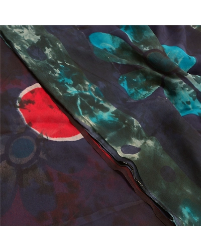 Sanskriti Vintage Blue Sarees Tie-Dye Pure Georgette Silk Sari 5Yd Craft Fabric, PRG-10612-Blue-Printed Floral Design-Pure Georgette Silk-1