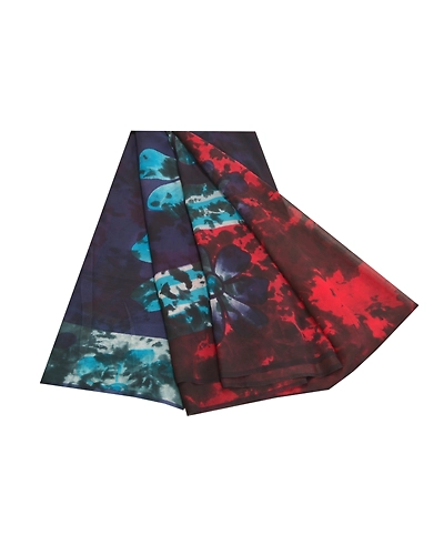 Sanskriti Vintage Blue Sarees Tie-Dye Pure Georgette Silk Sari 5Yd Craft Fabric, PRG-10612-Blue-Printed Floral Design-Pure Georgette Silk-2