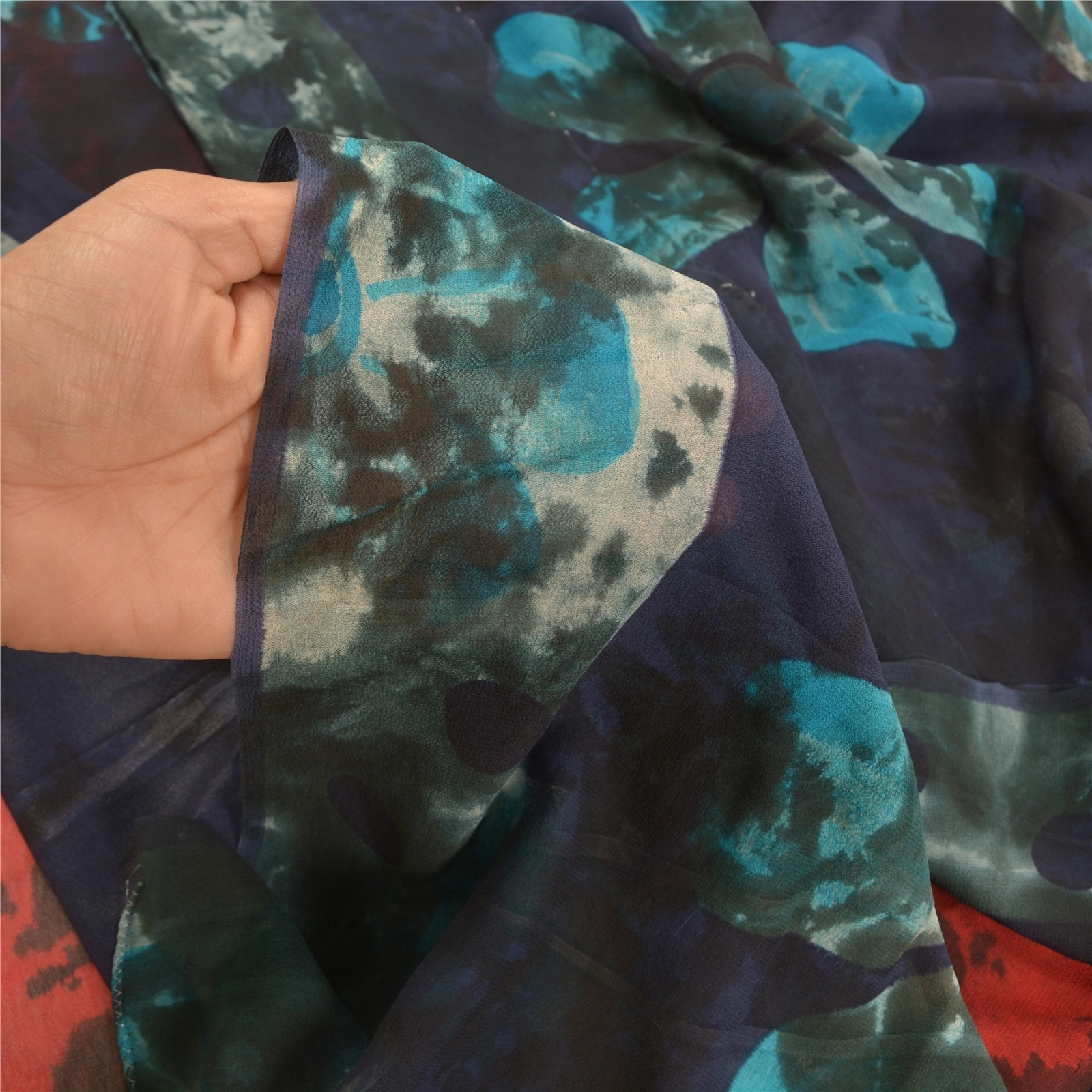 Sanskriti Vintage Blue Sarees Tie-Dye Pure Georgette Silk Sari 5Yd Craft Fabric, PRG-10612-Blue-Printed Floral Design-Pure Georgette Silk-4