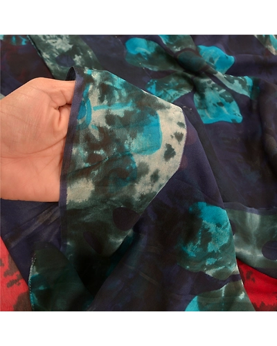 Sanskriti Vintage Blue Sarees Tie-Dye Pure Georgette Silk Sari 5Yd Craft Fabric, PRG-10612-Blue-Printed Floral Design-Pure Georgette Silk-4