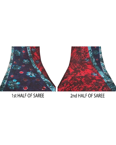 Sanskriti Vintage Blue Sarees Tie-Dye Pure Georgette Silk Sari 5Yd Craft Fabric, PRG-10612-Blue-Printed Floral Design-Pure Georgette Silk-5