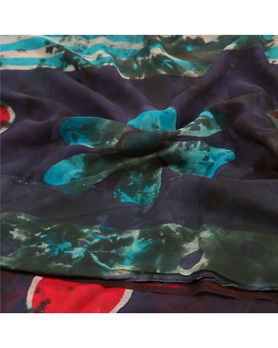 Sanskriti Vintage Blue Sarees Tie-Dye Pure Georgette Silk Sari 5Yd Craft Fabric, PRG-10612-Blue-Printed Floral Design-Pure Georgette Silk-6