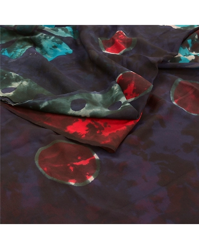 Sanskriti Vintage Blue Sarees Tie-Dye Pure Georgette Silk Sari 5Yd Craft Fabric, PRG-10612-Blue-Printed Floral Design-Pure Georgette Silk-9
