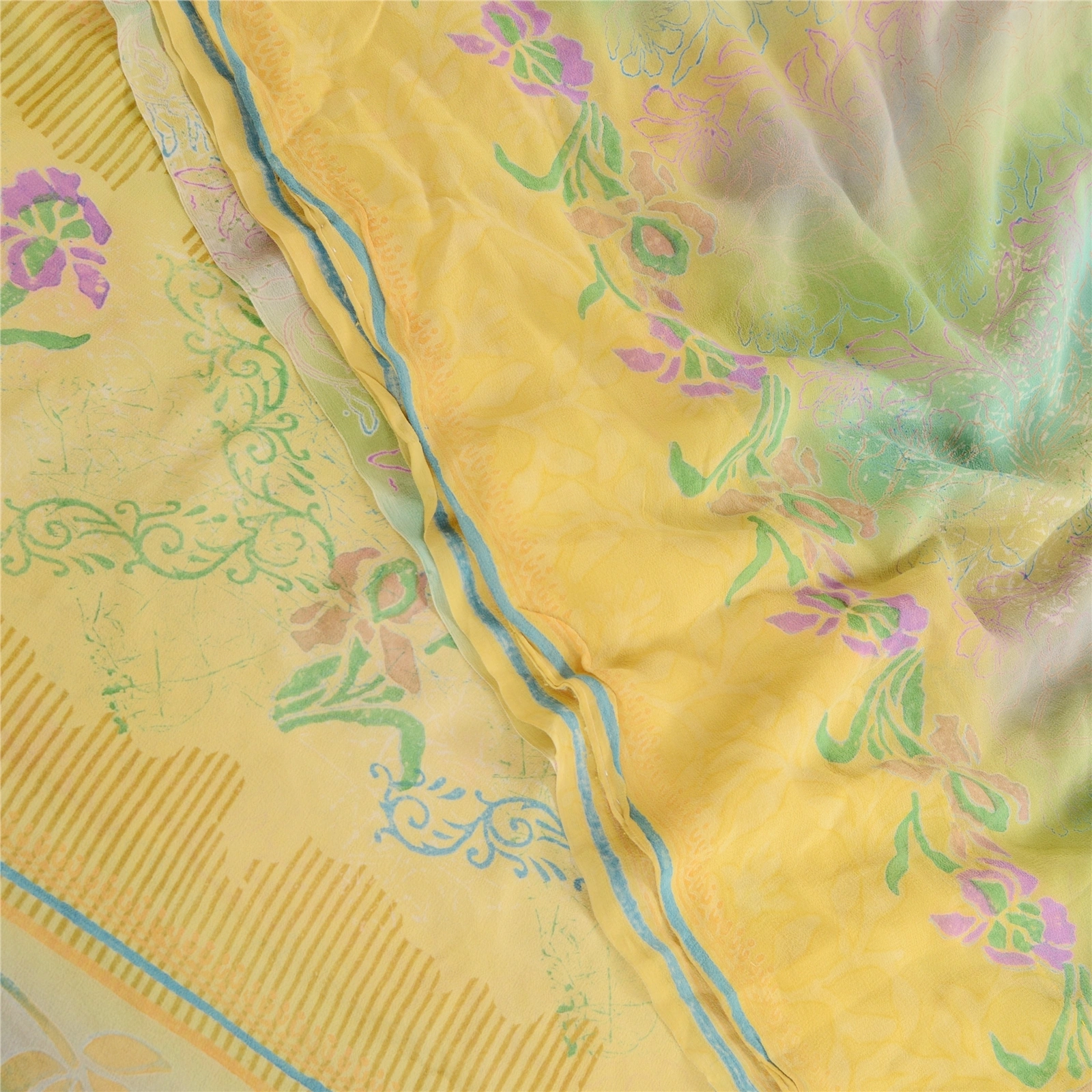 Sanskriti Vintage Multi Pure Georgette Silk Sarees Printed Sari 5Yd Craft Fabric, PRG-10627-Multi-Printed Floral Design-Pure Georgette Silk-1