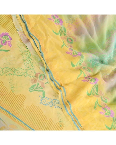 Sanskriti Vintage Multi Pure Georgette Silk Sarees Printed Sari 5Yd Craft Fabric, PRG-10627-Multi-Printed Floral Design-Pure Georgette Silk-1