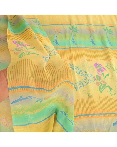 Sanskriti Vintage Multi Pure Georgette Silk Sarees Printed Sari 5Yd Craft Fabric, PRG-10627-Multi-Printed Floral Design-Pure Georgette Silk-4