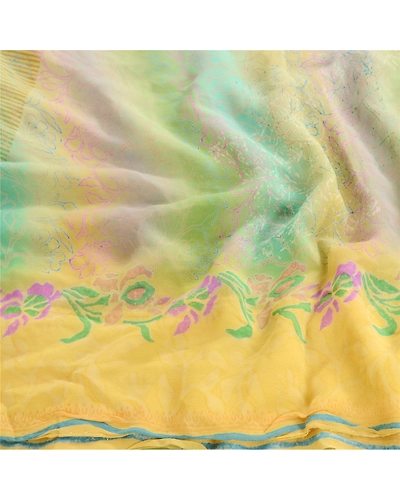 Sanskriti Vintage Multi Pure Georgette Silk Sarees Printed Sari 5Yd Craft Fabric, PRG-10627-Multi-Printed Floral Design-Pure Georgette Silk-6