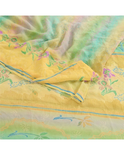Sanskriti Vintage Multi Pure Georgette Silk Sarees Printed Sari 5Yd Craft Fabric, PRG-10627-Multi-Printed Floral Design-Pure Georgette Silk-7