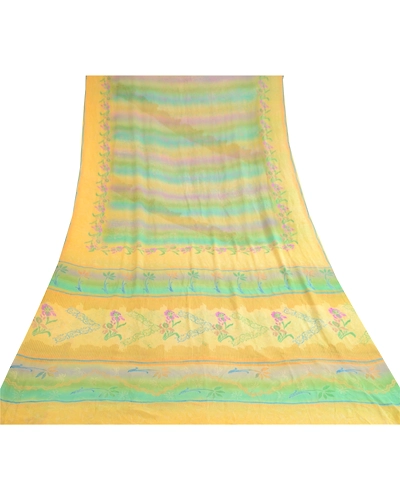 Sanskriti Vintage Multi Pure Georgette Silk Sarees Printed Sari 5Yd Craft Fabric, PRG-10627-Multi-Printed Floral Design-Pure Georgette Silk-8