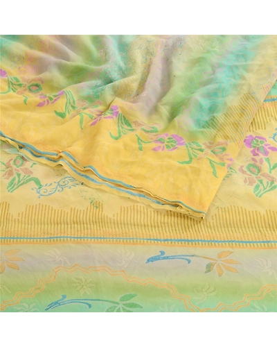 Sanskriti Vintage Multi Pure Georgette Silk Sarees Printed Sari 5Yd Craft Fabric, PRG-10627-Multi-Printed Floral Design-Pure Georgette Silk-9